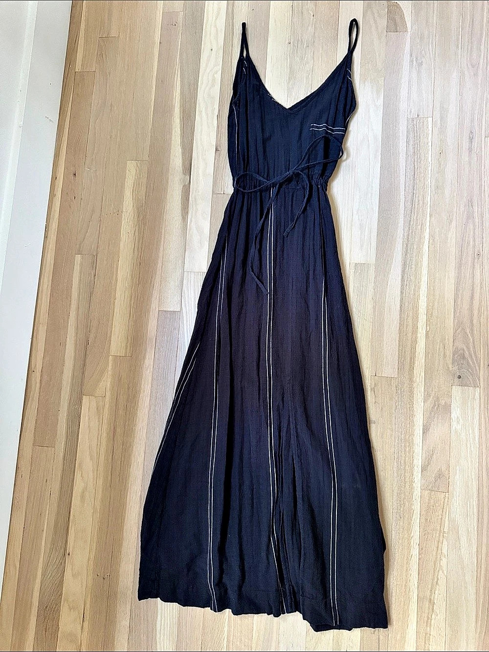 Vintage Gauze Striped Maxi Dress in Black S
